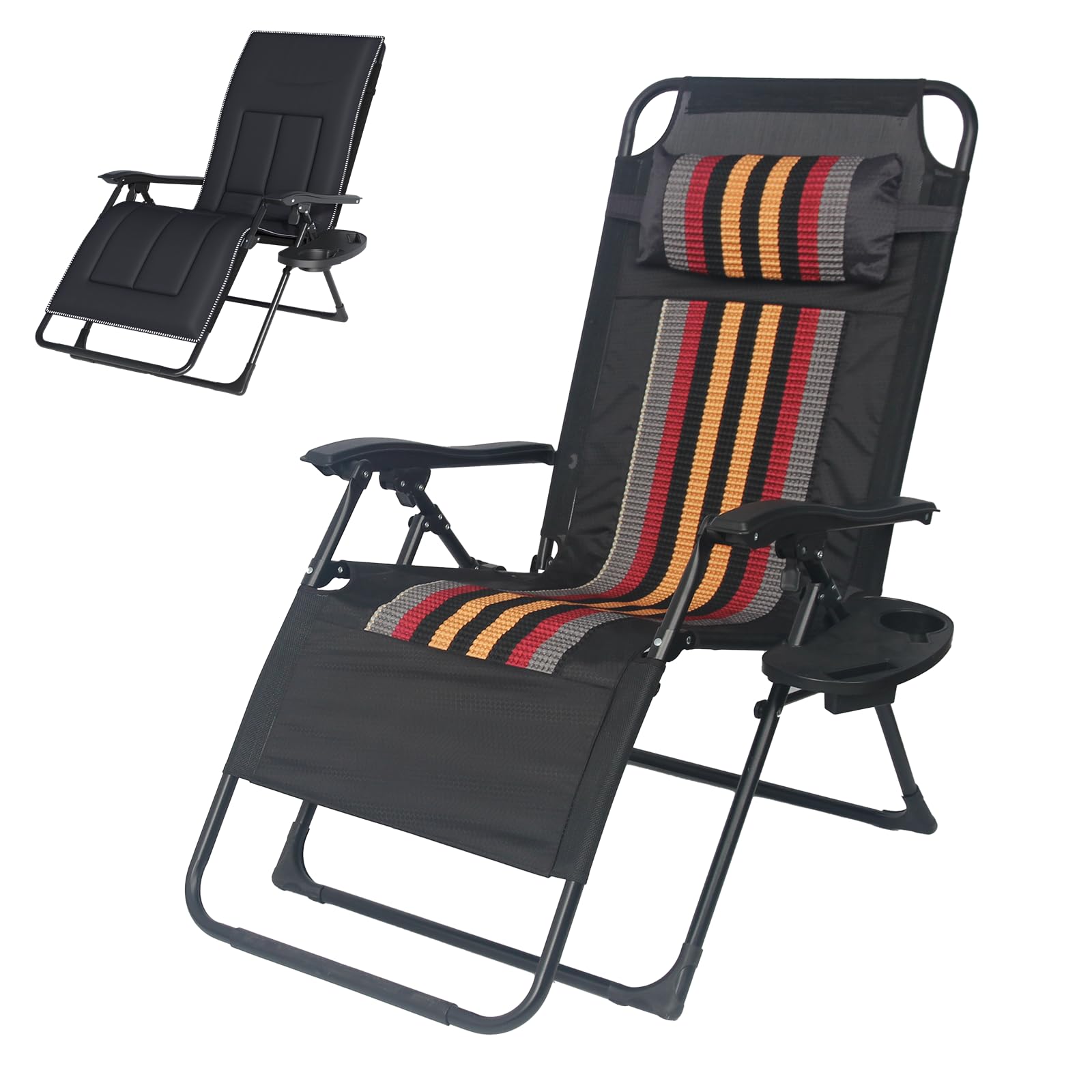 Gravedad Cero Tumbonas Jardin Exterior Plegable,Sillas Acolchadas Reclinables o Hamacas para Playa, Terraza y Camping,Plegable, Ahorra Espacio. (1, Rayas Negras)