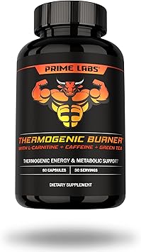 Prime Labs Thermogenic Fat Burner for Men - Weight Loss Supplement - with L-Carnitine, Caffeine, Green Tea - Thermogenic Energy & Metabolic Support - Third-Party Tested, Made in the USA - 60 Count