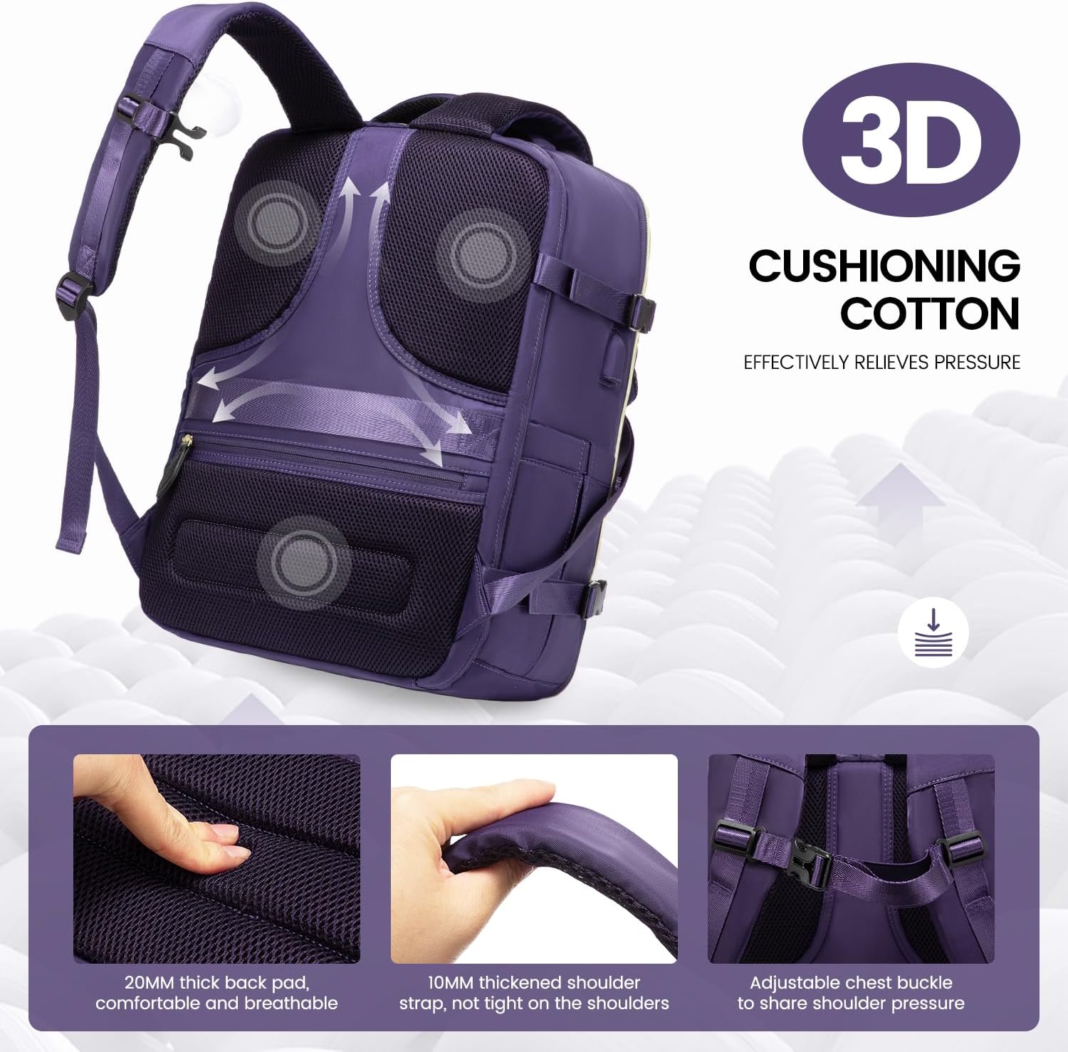 LOVEVOOK Travel Backpack for Women, 40L Carry On Backpack with 3 Packing Cubes,TSA Personal Item Travel Bag Airline Approved, Water Resistant Weekender Overnight Luggage Daypack, Fits 17 Inch Laptop - Image 3