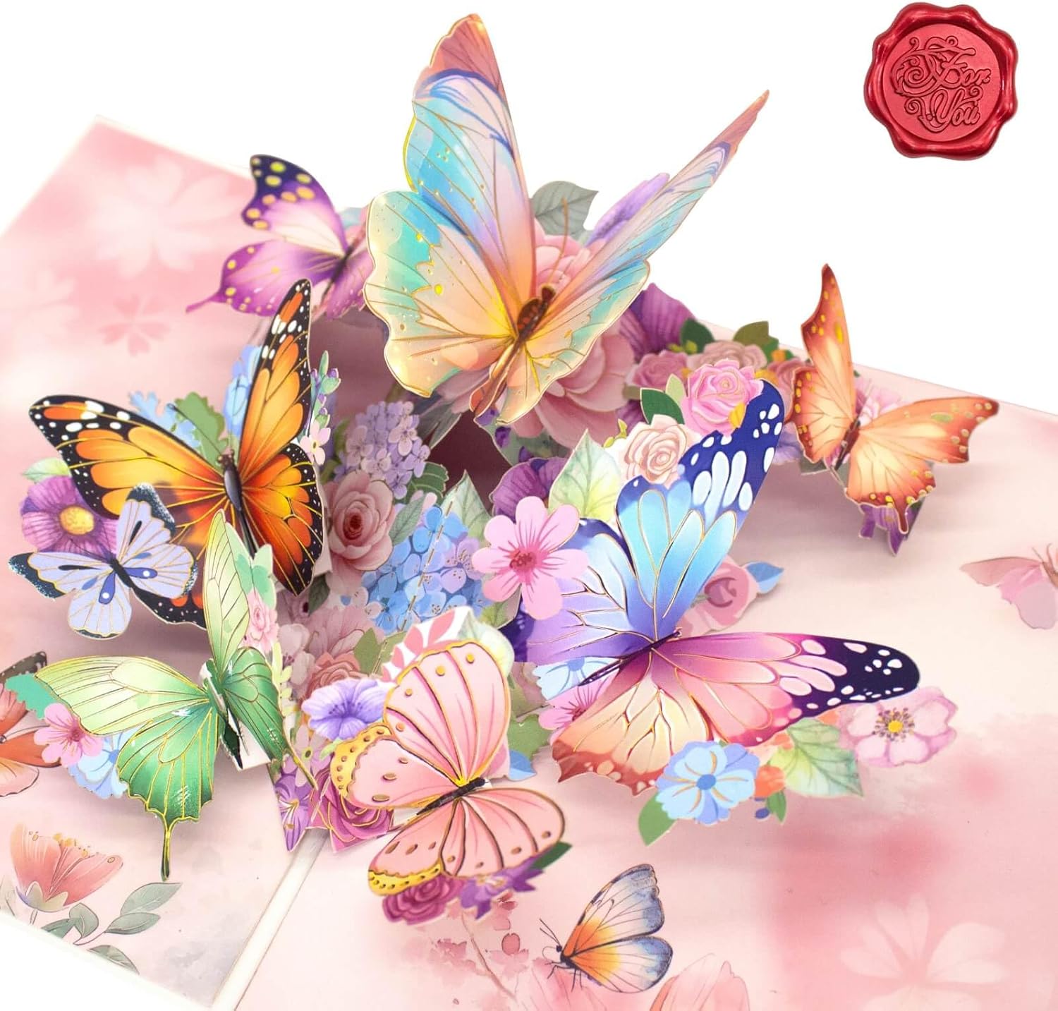Handmade 3D Pop Up Butterfly Birthday Card for Women & Girls, All-Occasion Greeting Card with Floral Design for Anniversary, Thank You, Get Well, Mother's Day | Includes Envelope & Stickers