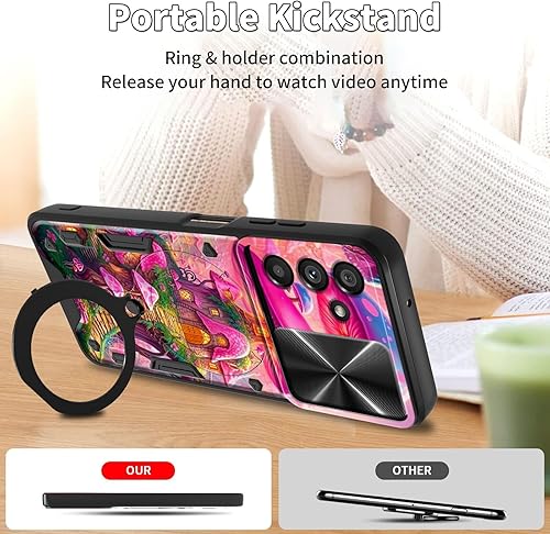 Vista 62 de Funda para Samsung Galaxy A13 5G con cubierta deslizante para lente de cámara y anillo giratorio de 360 grados, soporte híbrido de doble capa Flores