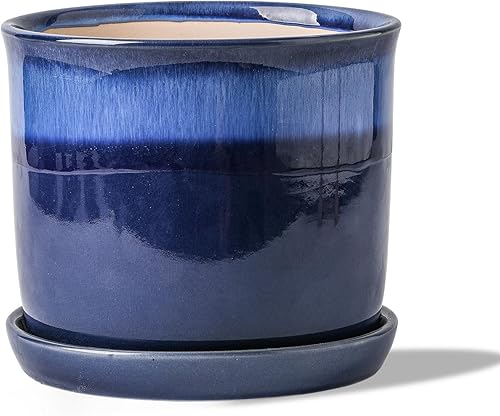 Miniatura 7 de Macetas de cerámica de 6 pulgadas maceta de rayas mixtas con orificio de drenaje y platillo  Maceta para interiores y exteriores con bandeja