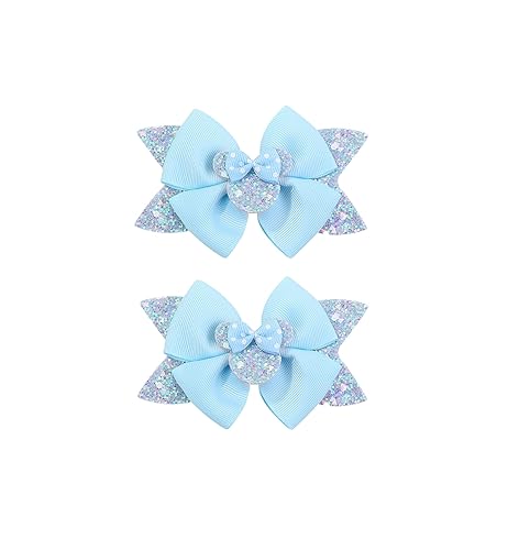 2 lazos para el cabello con orejas de ratón de 4.5 pulgadas para niños, bebés, niñas y mujeres, decoración de princesa con purpurina para cosplay,