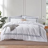 Vista 10 de BedDecor: Enchanted Oasis - Juego de funda de edredón de 3 piezas de 600 hilos de algodón egipcio con bordado de cuadrifolio, ultra suave