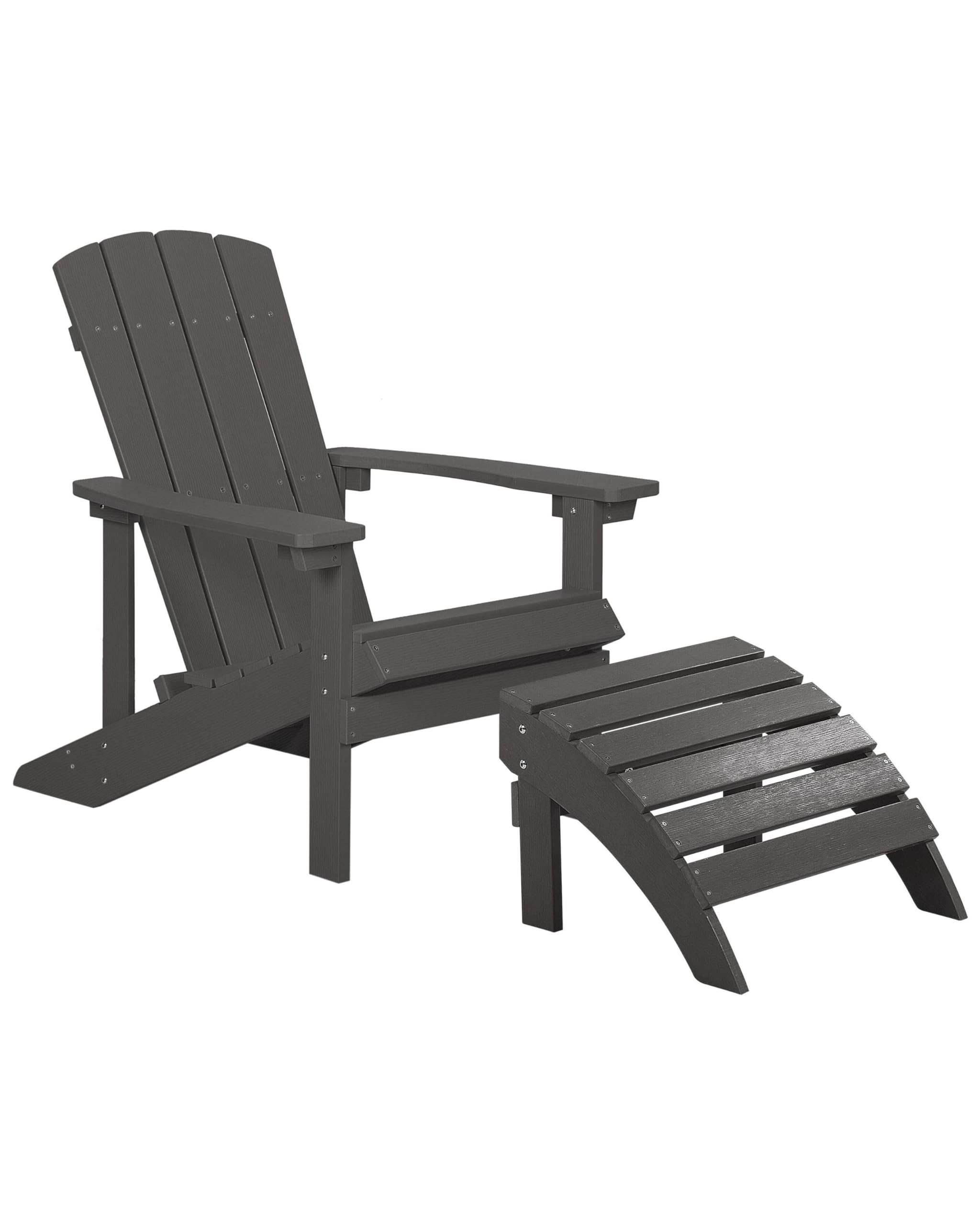 Beliani Silla de jardín Gris Oscuro de Madera sintética con reposapiés Resistente a la Intemperie Estilo Moderno Adirondack