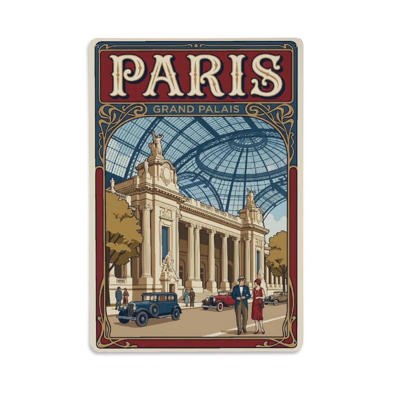 Vintage Travel Paris Grand Palais Exhibition Hall Clean France Metal Tin Sign Plaque Wall Decor for Cafe, Club Bar, Office, Home Garden Metal Poster 8x12Inch