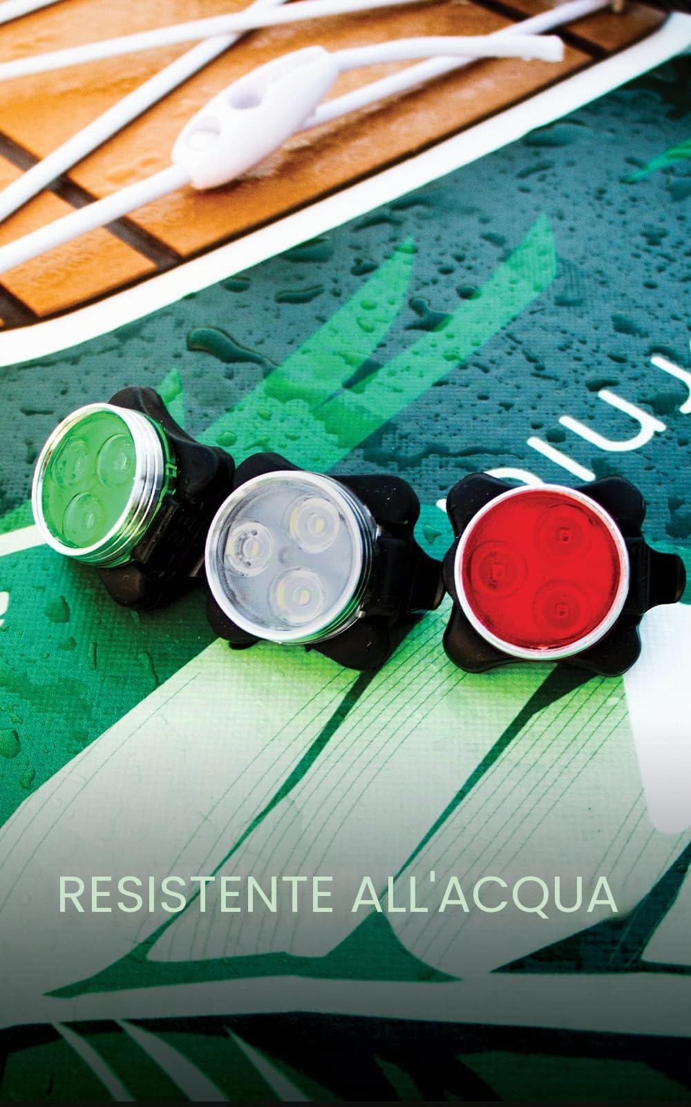 NIXY Luci di navigazione a LED per kayak e SUP - Rosso, verde e bianco, ricaricabili, 4 modalità di lampeggio, clip posteriore, per tavole da paddle, barche, canoe, pontoni, gommoni, biciclette e
