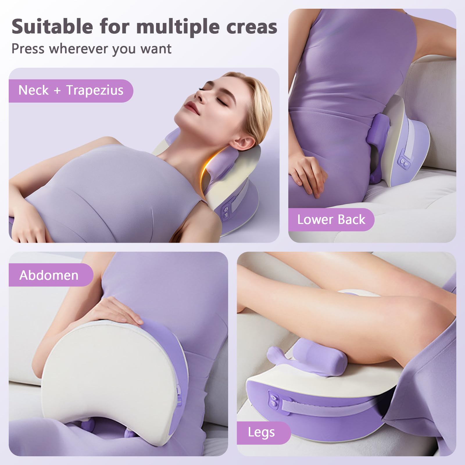 Nackenmassagegerät Elektrisch mit Wärme, Shiatsu Massagegerät, Zervikales Nacken Rücken Massagegerät, 3D-Nackenmassage mit 3 Modi, 6 Einstellbare Frequenzen, Entspannungskissen für Nacken Zervikales