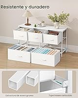 Vista 6 de SONGMICS Cómoda para dormitorio, cómoda, acero, MDF, 5 cajones de tela no tejida, unidad organizadora de almacenamiento, armario, entrada, blanco