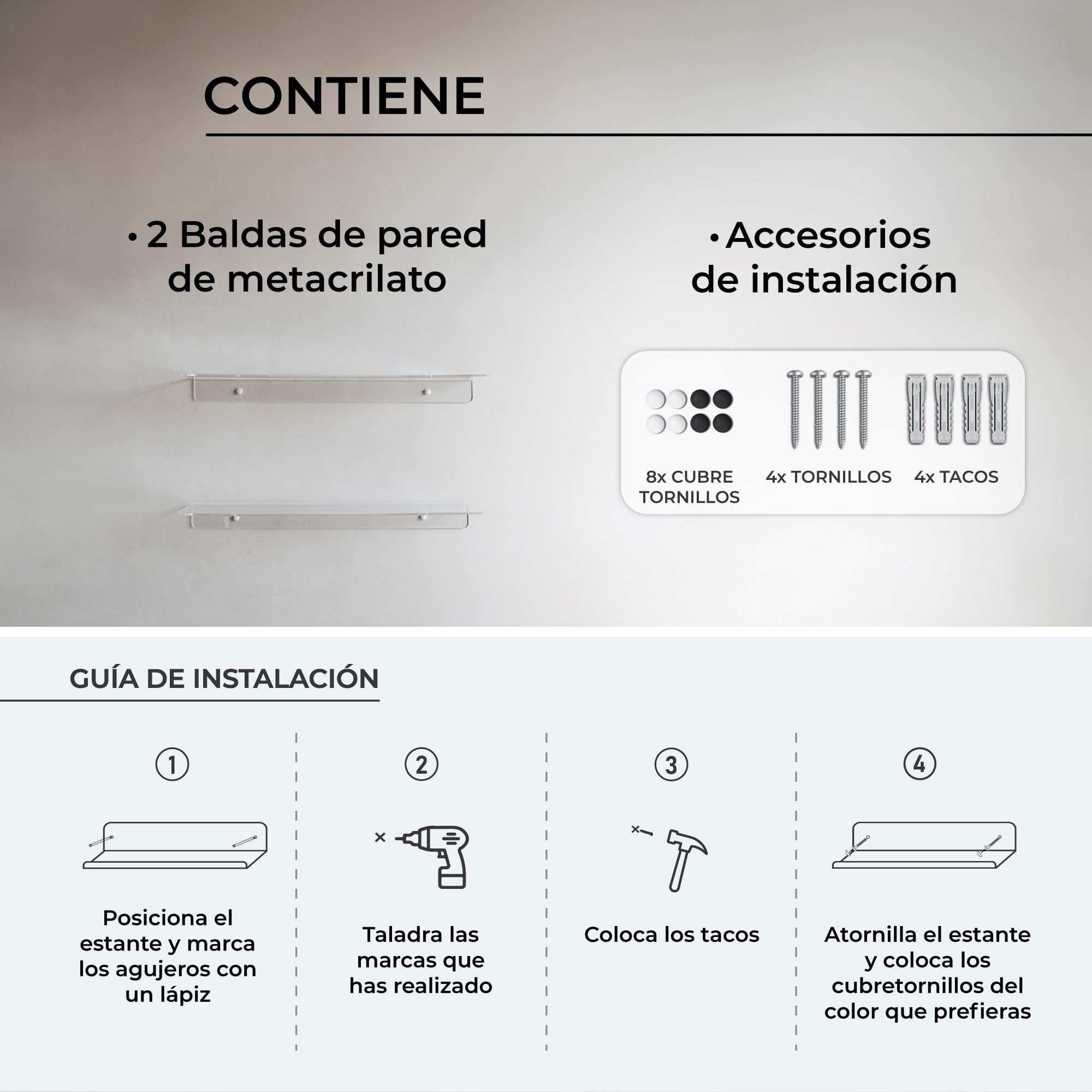 MILUKA Repisas de Pared en Metacrilato Transparente 60 x 15 cm (Pack 2) | Estante flotante de acrílico resistente, Baldas Invisibles Efecto Cristal | Repisas Decorativas para Libros, Fotos y Plantas