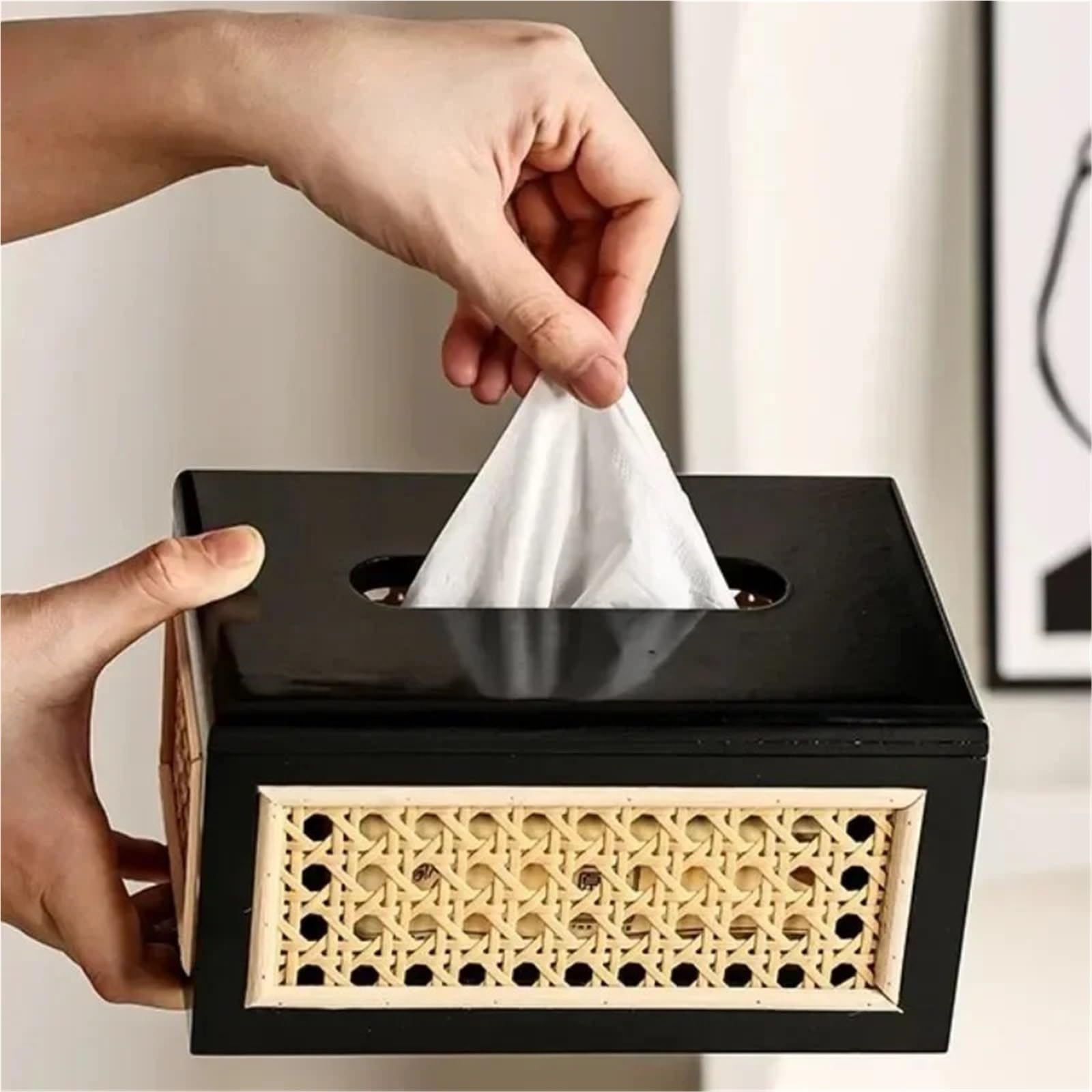 1 Stück Rattan-Taschentuchbox für Büro