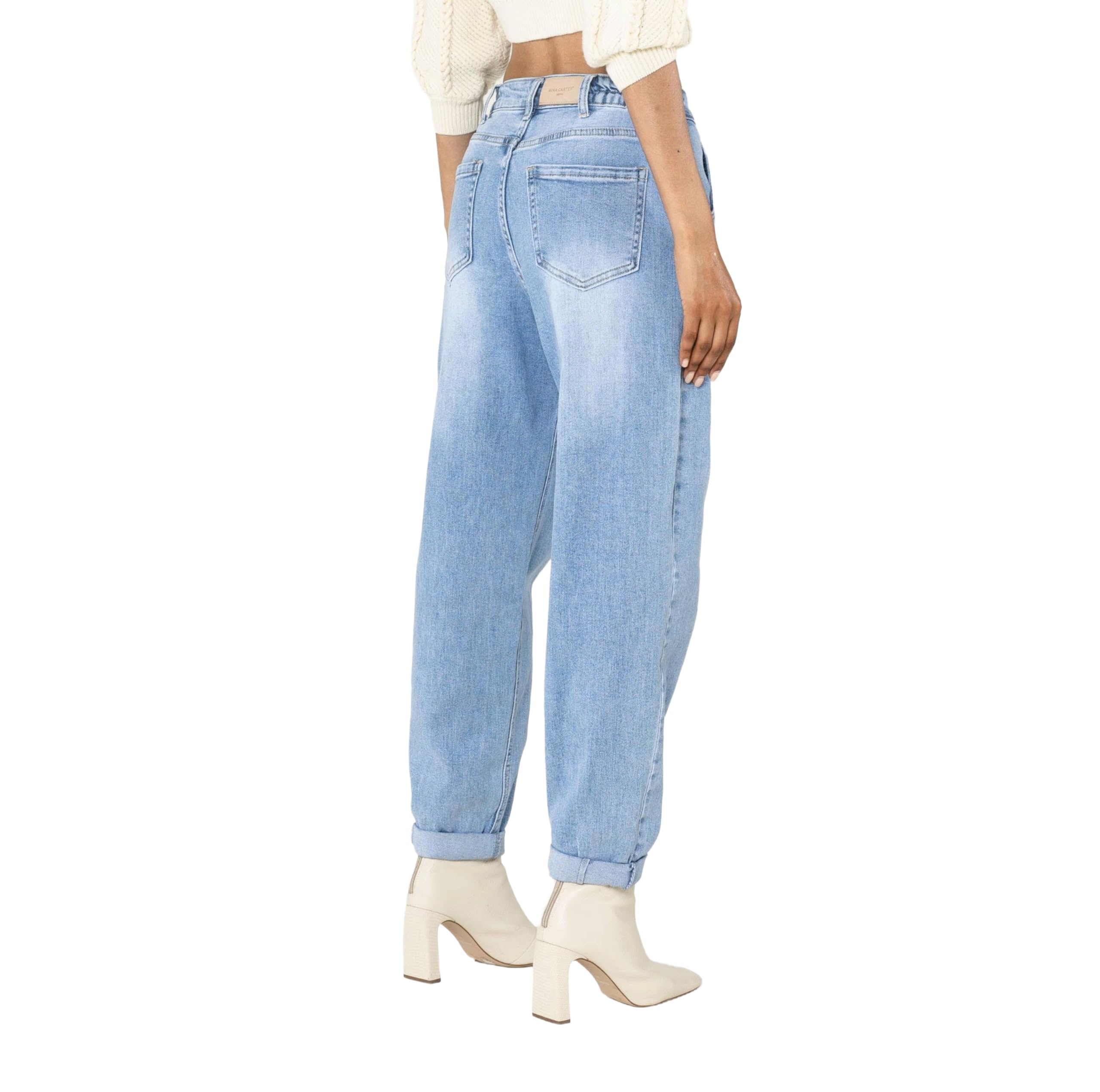 Nina Carter YY303 Damen High-Waist Baggy Jeans – Lässige Weit geschnittene Jeanshose Stretch-Denim Used Look