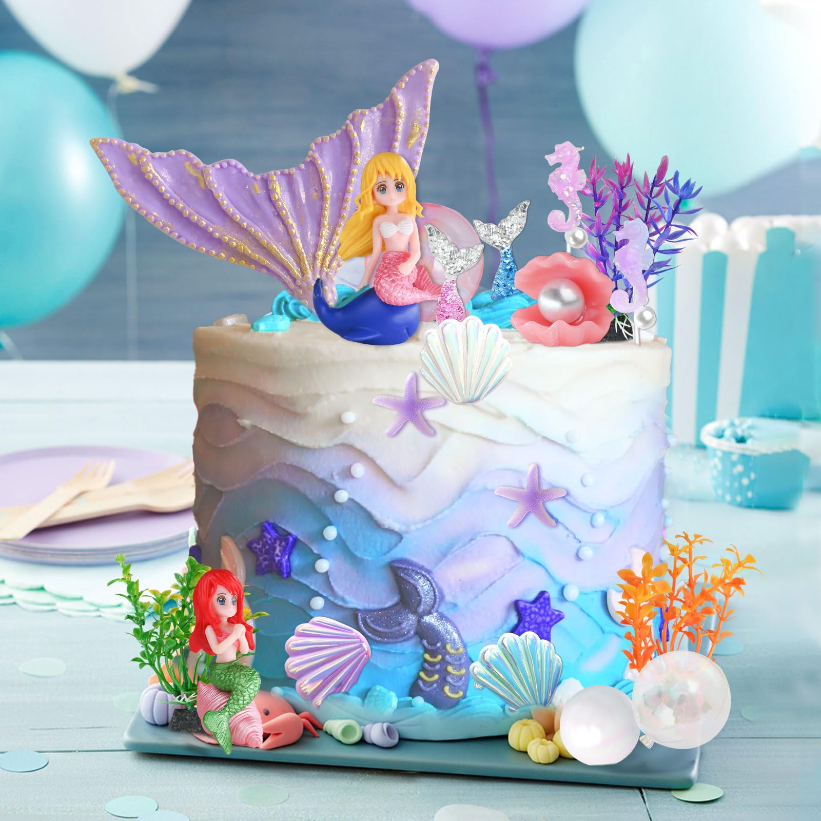 Set di 3 inserti per torte e 18 decorazioni per pesci in legno, decorazione per torte, accessori per torte, decorazioni per torte, decorazioni per torte