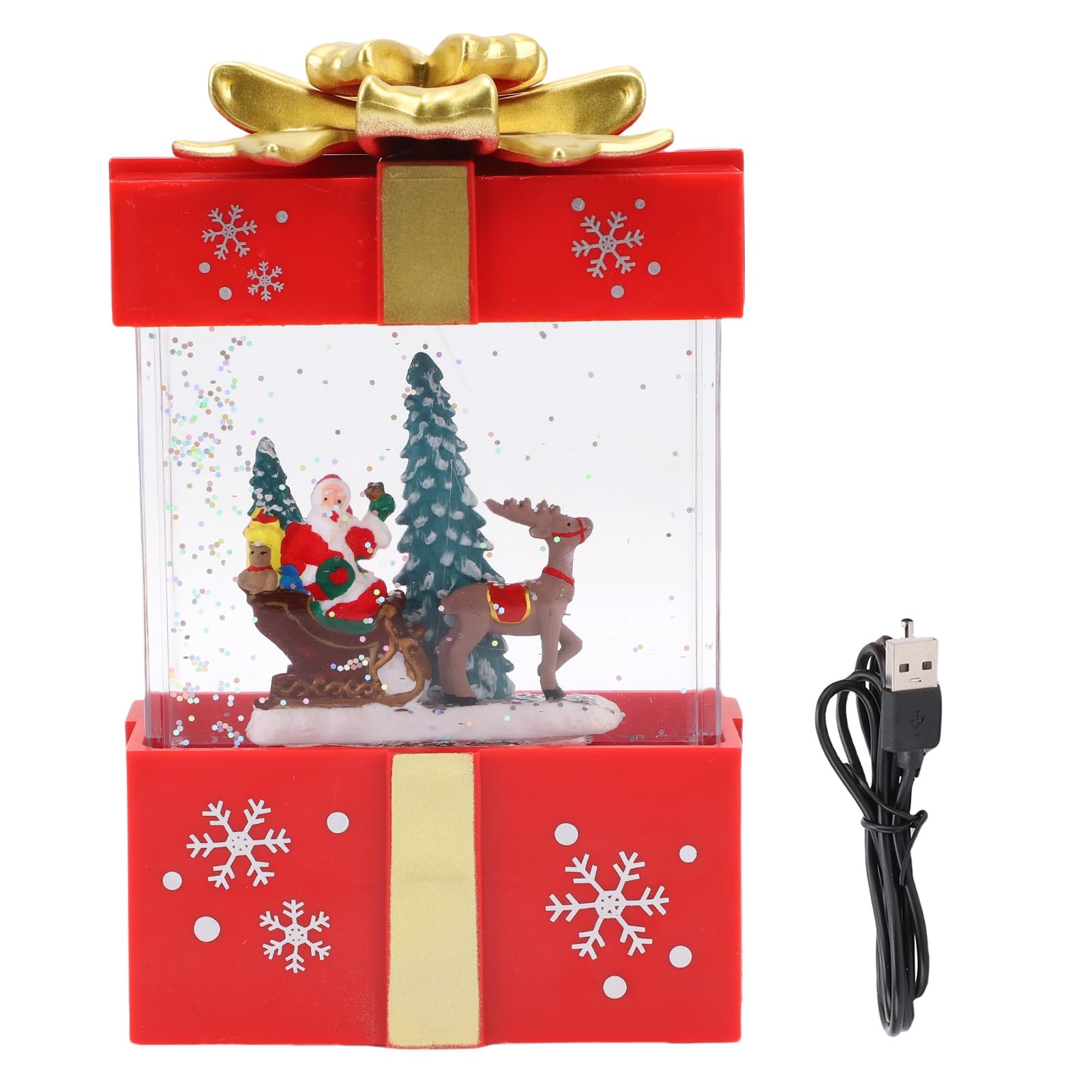 Caja de Música Navideña Brillante, Alimentada por USB, 12 Cm (Roja)