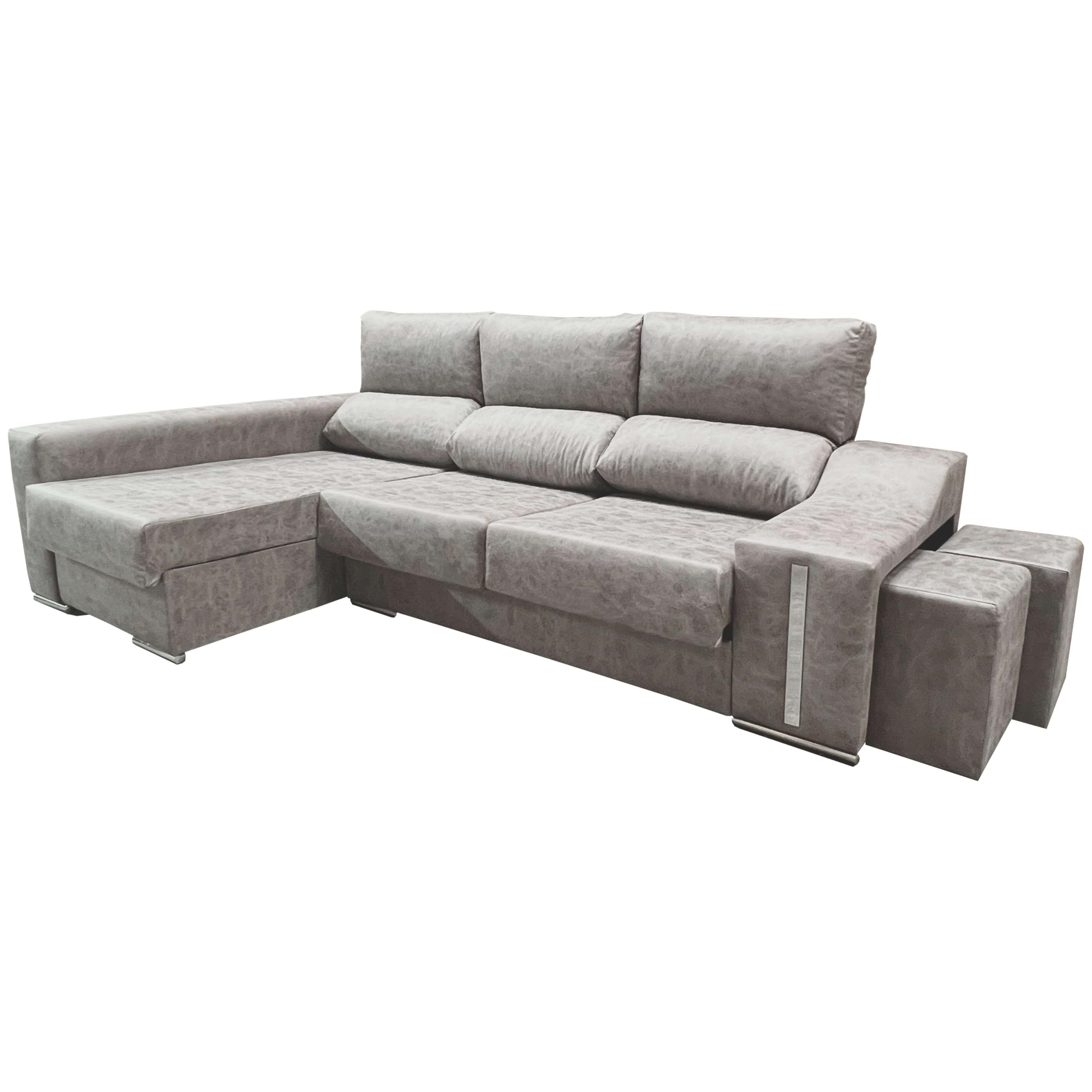 Miroytengo Sofá Chaise Longue Oscar Izquierda 3 Plazas, Arcón, 2 Puffs, Asientos Extensibles Gris Cemento 263 cm