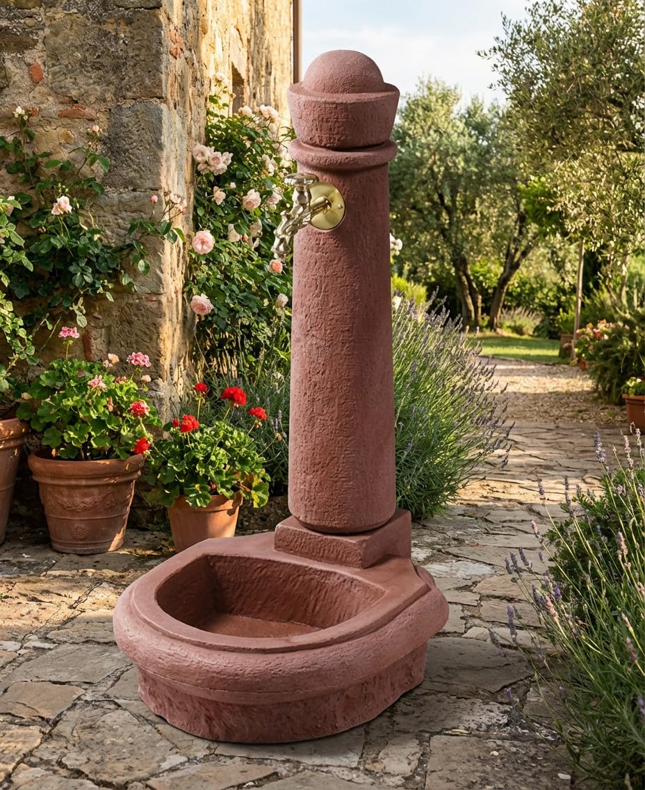 Fontanna Ogród imitacja Kamień Naturalny Czerwony Wysokość 90 cm, Szerokość 44 cm i dno 52 cm