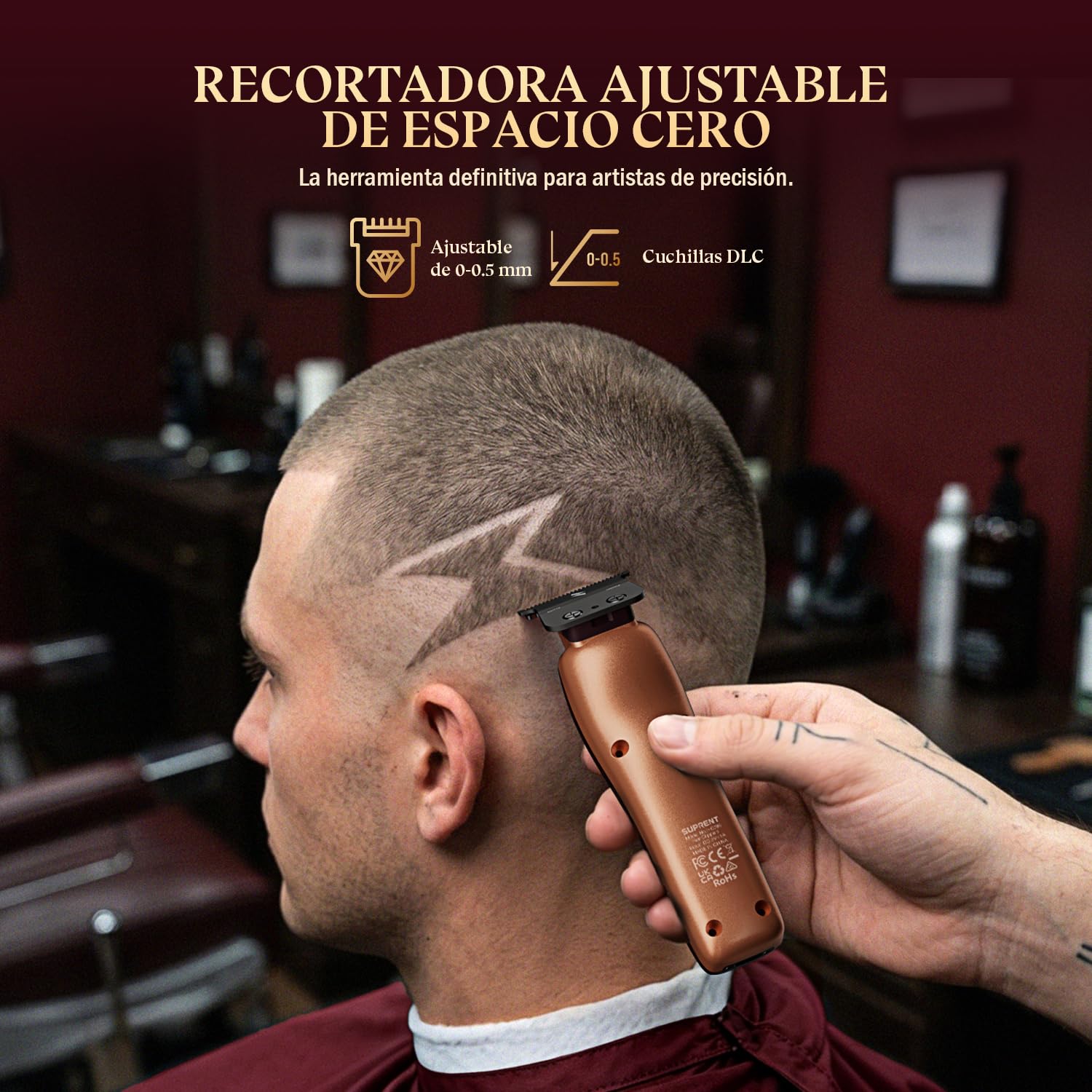 SUPRENT Maquina de Cortar Pelo Hombre, Cortapelos Profesional 8500-11000RPM | Motor Vectorial Inteligente de Doble Bobina, Cortapelos Inalámbrico, Bases de Carga, Uso de Barbero-Rojo