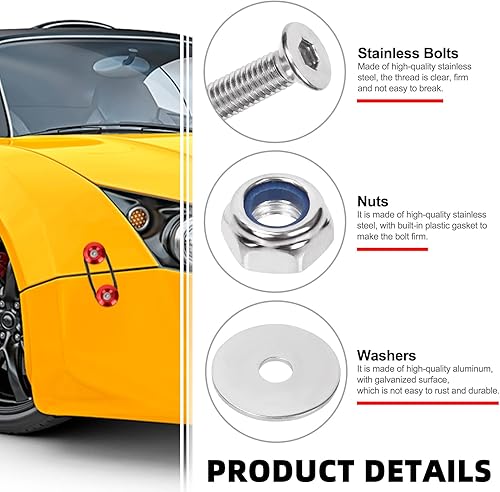 Miniatura 4 de Swpeet 54 piezas  3 pares rojos de liberación rápida kit de cierre rápido, clips universales de aluminio para parachoques delantero trasero de