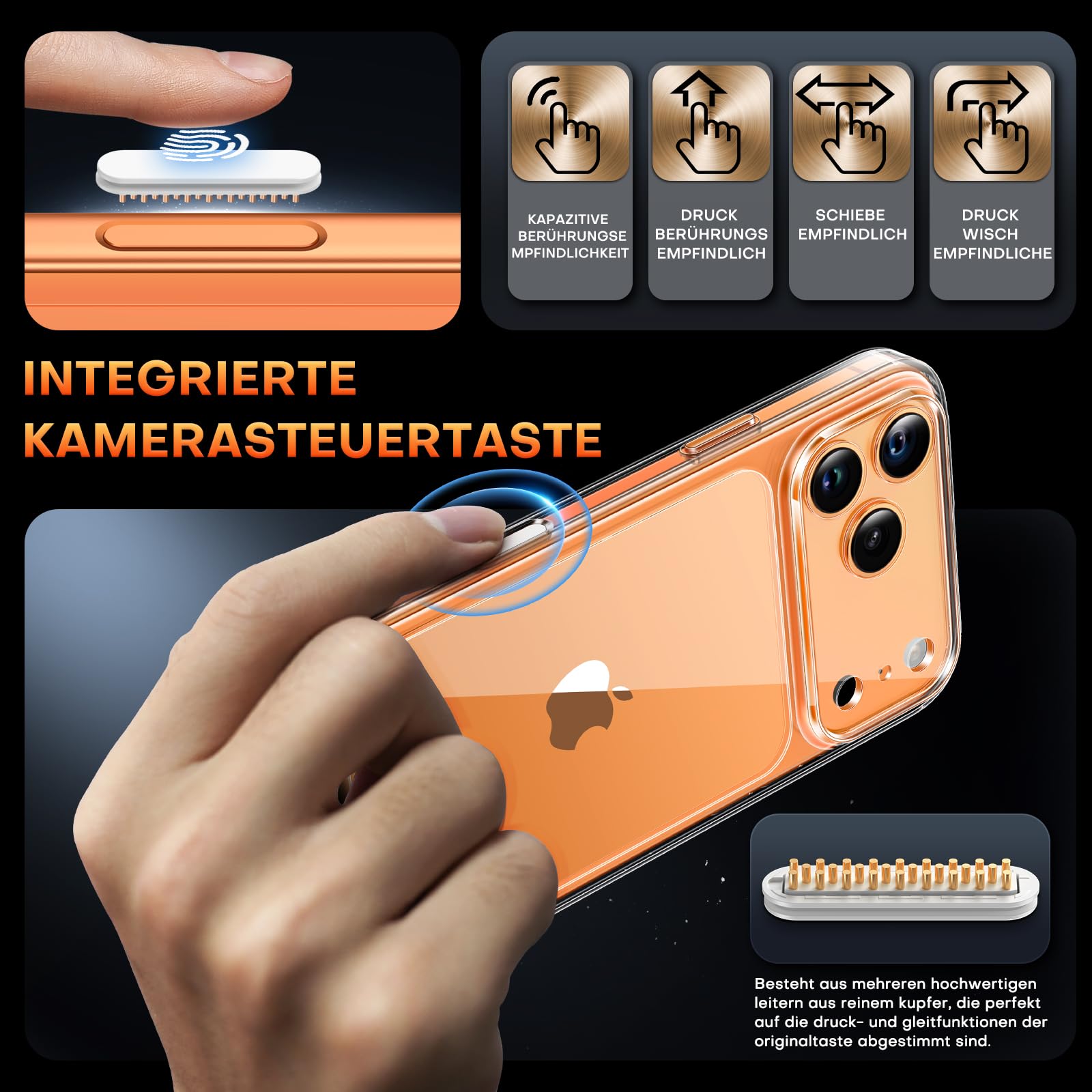 TAURI für iPhone 17 Pro Hülle 6,3" mit Panzer Schutz Glas Folie und Kamerasteuerung, Vollständiger Kameraschutz, Stoßfest Magnetisch Handyhülle - Durchsichtig