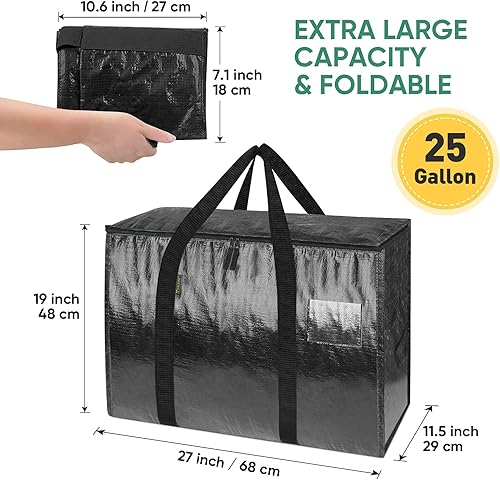 Miniatura 2 de BALEINE Bolsas de mudanza de 25 galones con asas reforzadas, bolsa de almacenamiento resistente debajo de la cama para cajas de mudanza, ropa,