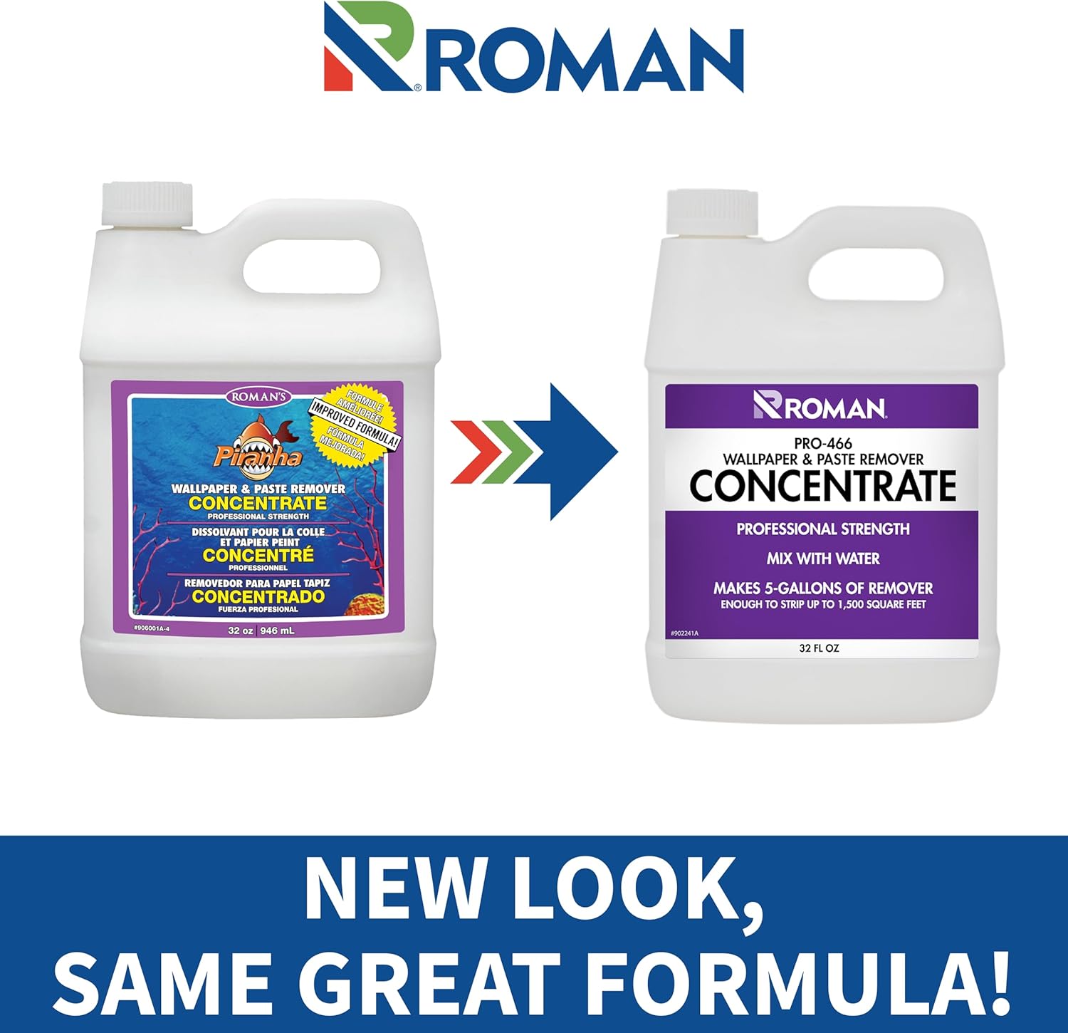 Roman Wallpaper Remover Concentrate, Contractor Strength Wallpaper Stripper and Adhesive Remover, Unscented, Non-Staining, Clear, PRO-466, 32 Ounce, 1,500 Sq. Ft.