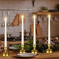 Vista 4 de Fumete 16 velas sin llama con base dorada, funciona con pilas, velas blancas con pilas, candelabros LED para decoración de fiestas, hogar, cenas