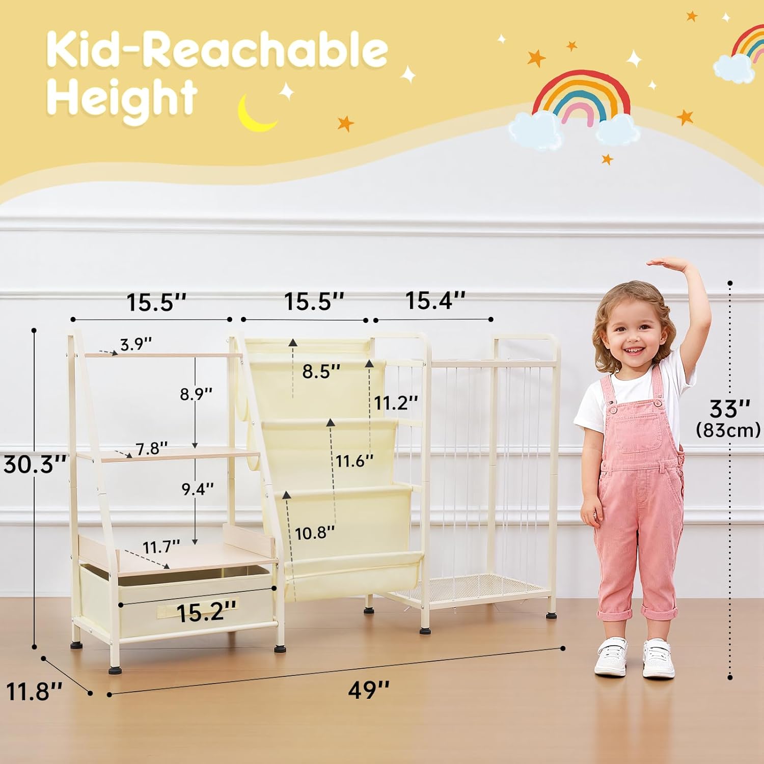 Fabuday Kids Bookshelf and Toy Storage Organizer - 4 Tiers Large Toddler Baby Sling Book Shelves for Kids Room with Stuffed Animal Storage, 3 Tier Montessori Childrens Bookcase for Nursery, Playroom - Image 2