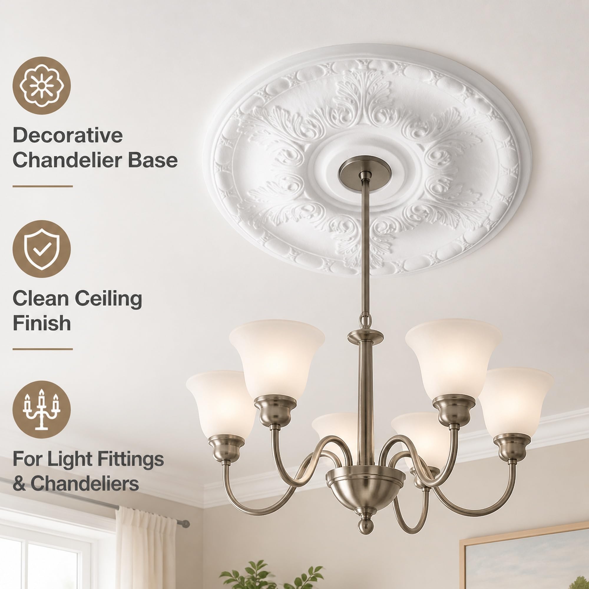 Rosone Decorativo per Lampadario,Medaglione da Soffitto,Piastra Rotonda per Ventilatore A Soffitto,Piastra Copertura Decorativa,Leggero,Stile Europeo,per Casa Soggiorno Ristorante Hotel