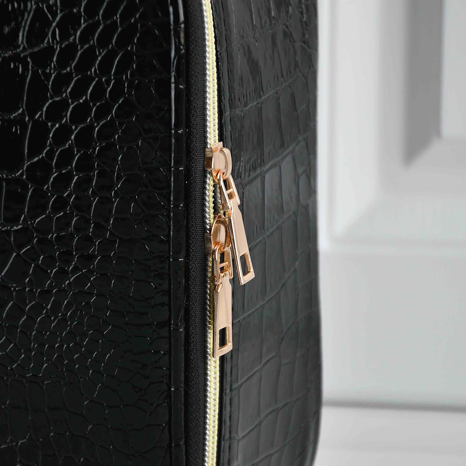 Neceser de Viaje para Mujer Bolsa de cosméticos Cuero PU for Mujer, Estuche Maquillaje portátil Multifuncional for Almacenamiento Viaje(Crocodile Black)