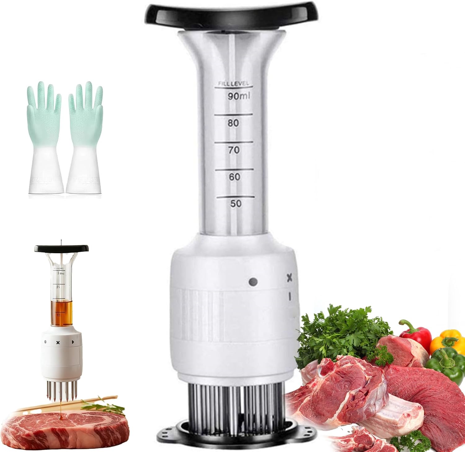 Sauce Injector Meat Tenderizer, Stainless Steel Meat Marinade Injector - Seasoning Injector Marinade Injector for BBQ Beef Chicken, Flavor Tenderizer Syringe for Poultry Cooking (2Pcs)