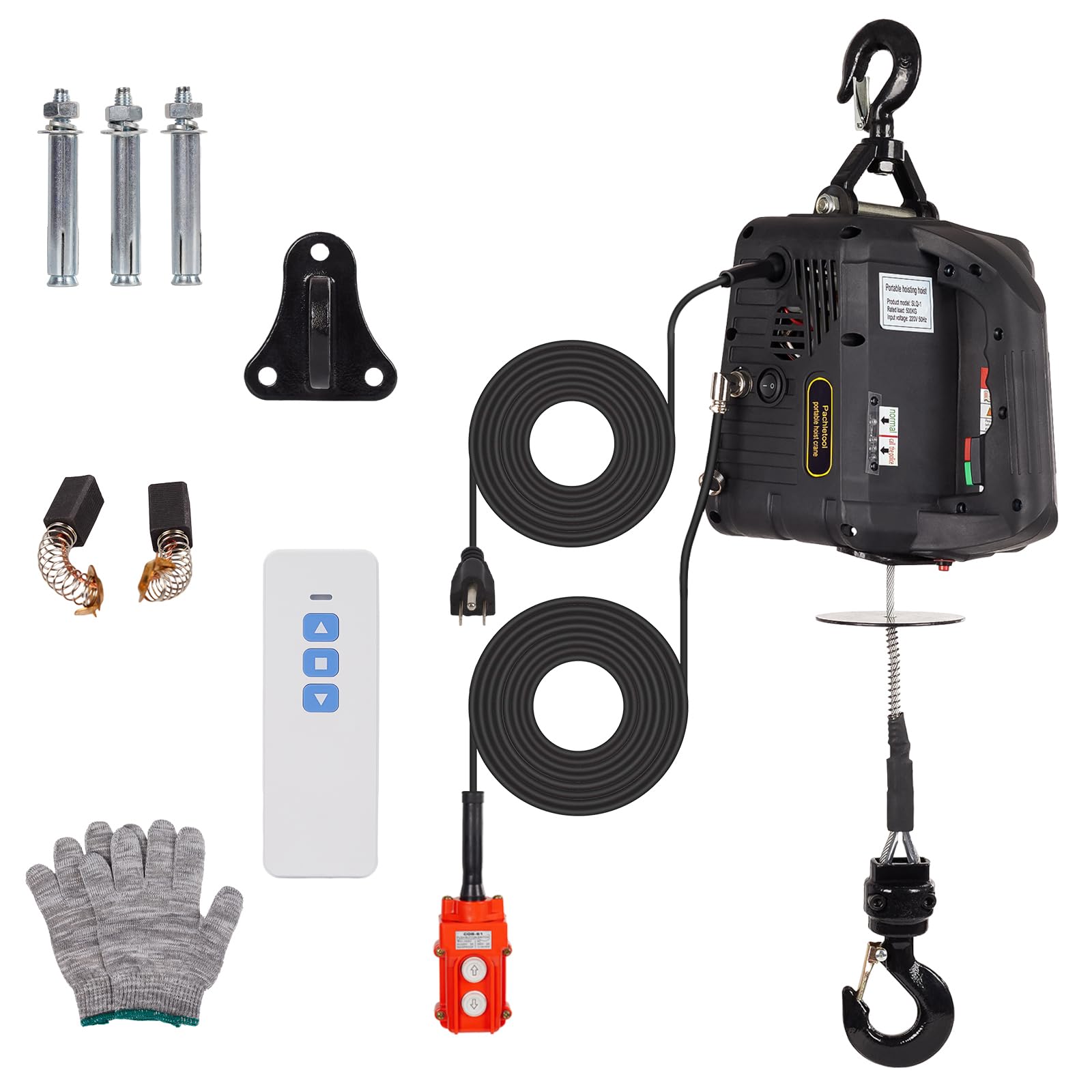 3-in-1 Portable Winch, 1100lbs Electric Hoist Winch, 25ft Height Crane Winch Hook Pulley Lifting Strap with Wired & Remote Control