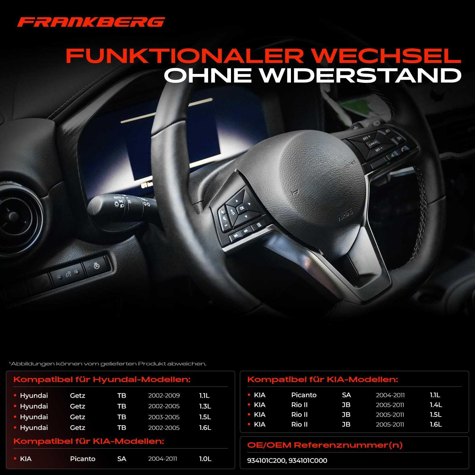 Frankberg Lenkstockschalter 9-Polig &-Lichtumschalt-Funktion &-Blinker-Funktion Fahrerseitig Kompatibel mit Getz TB 2002-2009 Picanto BA 2005-2011 Picanto SA 2004-2011