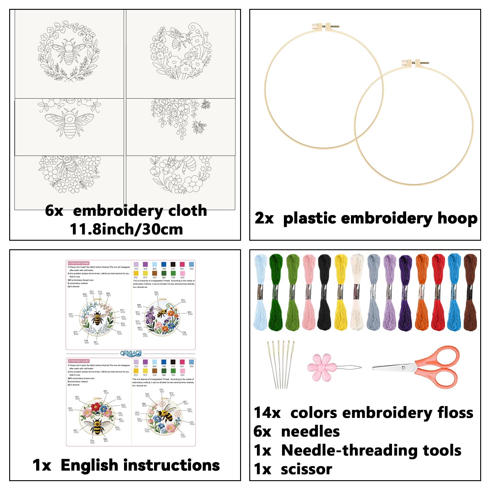 ORIGACH 6 -teiliges Stickset für Anfänger, Bienen Und Blumen