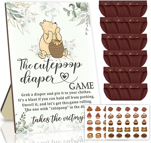 The Cutepoop Diaper Baby Shower Juegos para niños y niñas, recuerdo de fiesta de baby shower, letrero de madera para baby shower con bonitos pañales