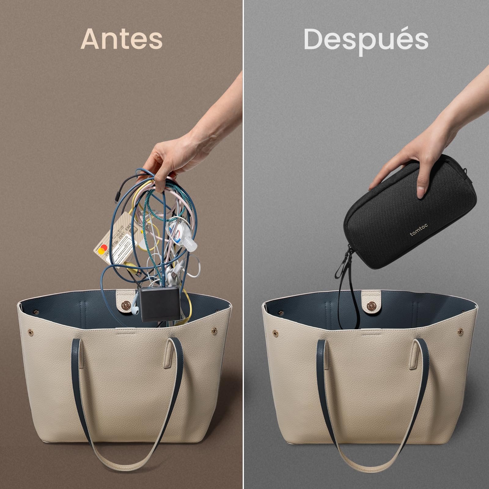tomtoc Bolsa para Cables Accesorios, Organizador Cables Viaje, Bolsa Organizadora de Cables Portátil para Alimentación de Teléfono Móvil, Power Bank, Memoria USB, AirPods y Artículos de Uso Diario