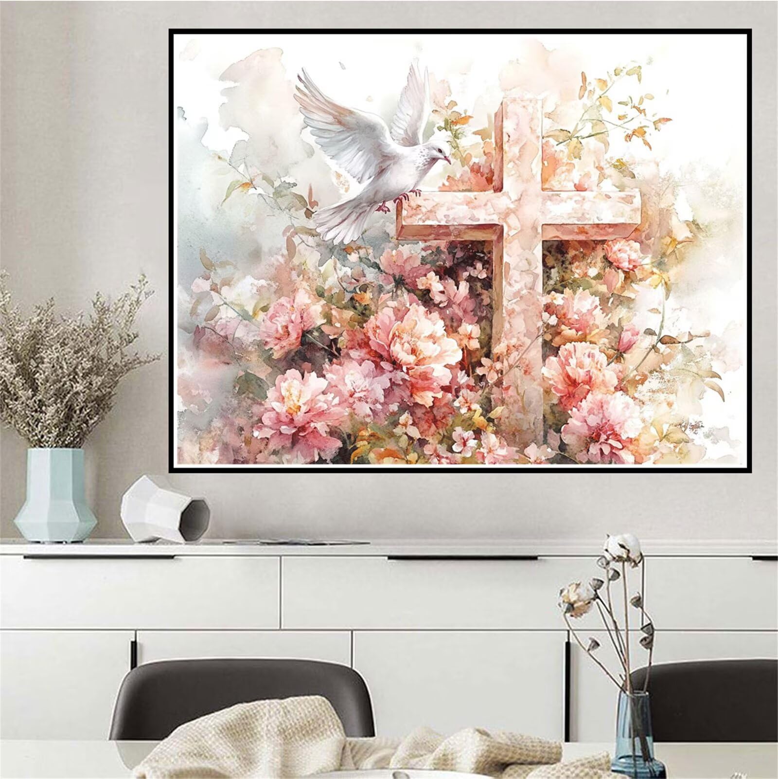 Peinture par Numéros pour Adulte Fleur Peinture Numero Croix Paint by Numbers for Enfant, DIY Painting by Number sur Toile par Numéro Avec 3 Pinceaux et Acryliques, Cadeau Femme 50x70cm Q-333