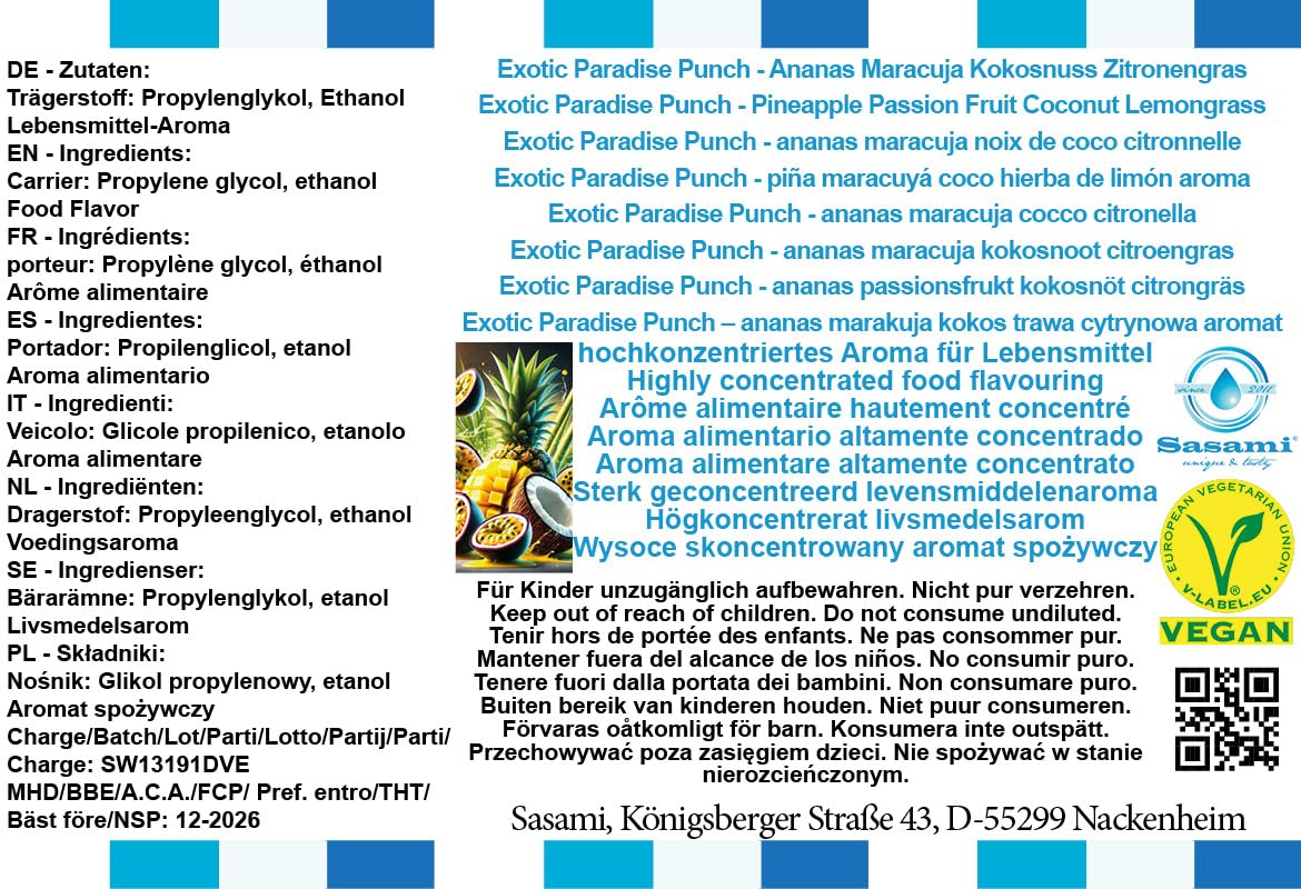 Exotic Paradise Punch – ananas marakuja kokos trawa cytrynowa aromat – Wegański – Sasami – 100ml