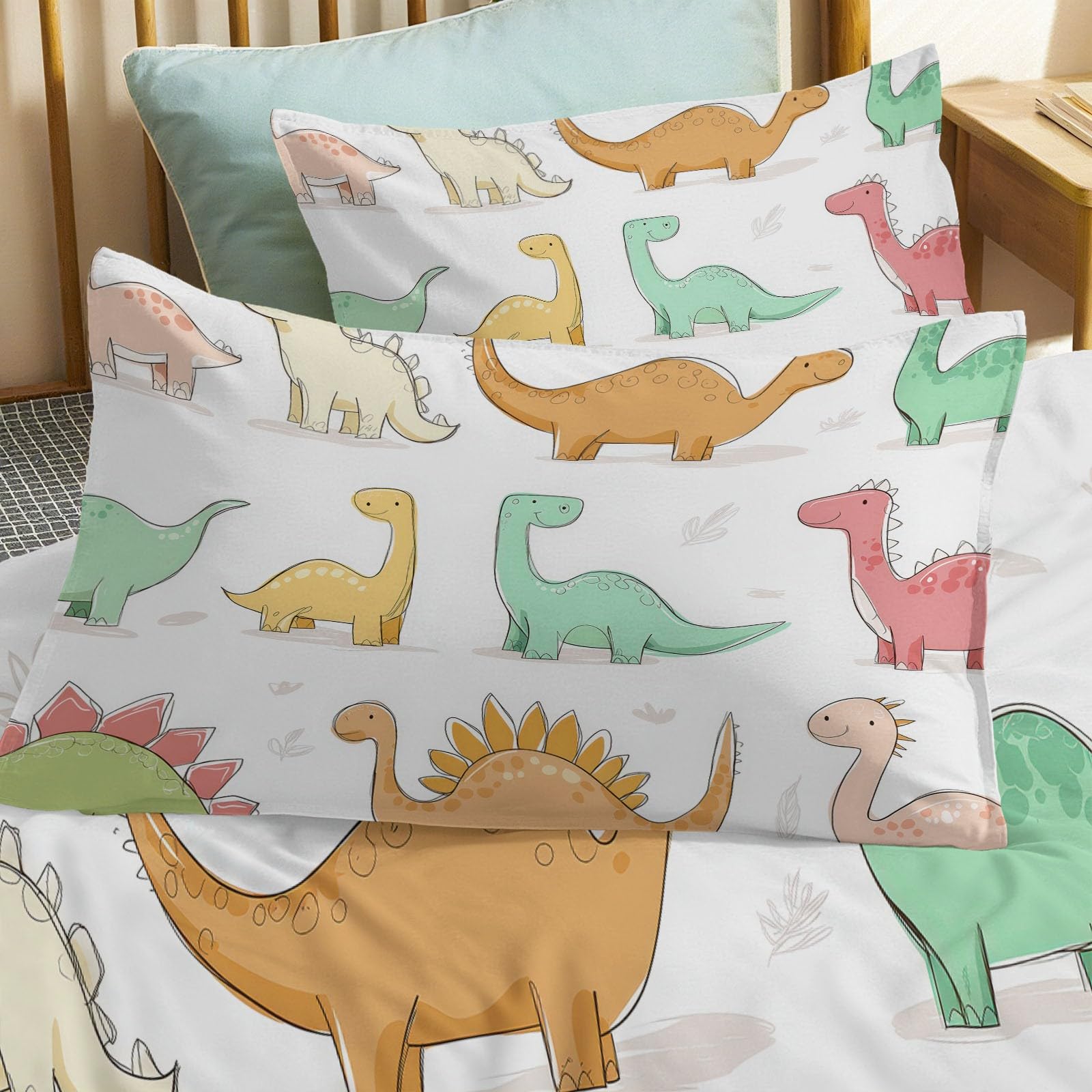 Generisch 3-częściowy komplet pościeli dla chłopca z motywem dinozaura, 200 x 200 cm, słodka pościel z motywem zwierząt, poszewka na kołdrę z mikrofibry + 2 poszewki na poduszkę 80 x 80 cm, przytulna