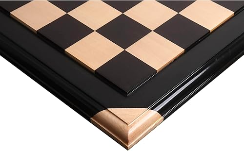 Tablero de ajedrez de lujo de madera de ébano y arce de 21 pulgadas - Azulejos elevados cuadrados de 2.165 in