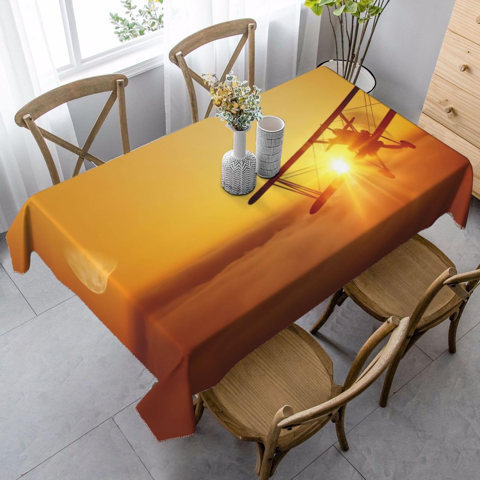 yagDAA Aircraft Plane At Sunset Print Rectangle Tablecloth Table Cover Indoor Outdoor Dining Room Kitchen Table Cloth 140x90cm