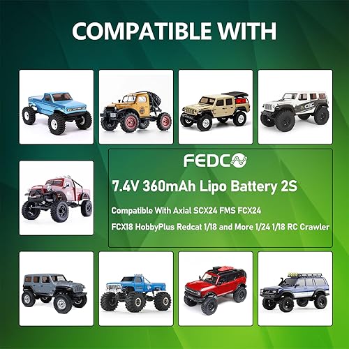 Miniatura 3 de Batería SCX24 7.4V Lipos 2S 360mAh recargable mini batería de litio con JST y MJ y PH2.0 y MX2.0 enchufe de descarga apto para SCX24 RC Car WLtoys