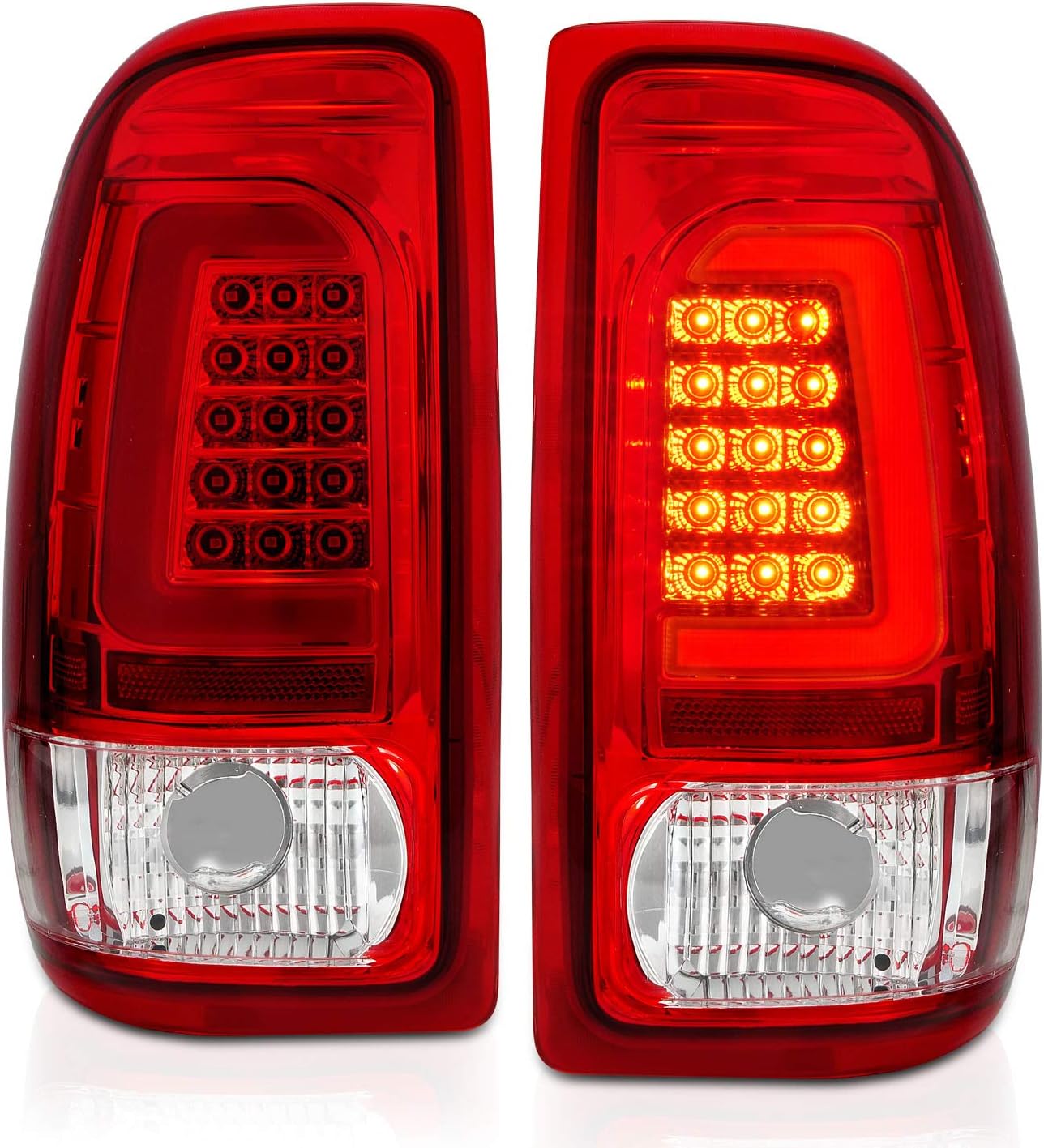 AmeriLite for 1997-2004 Dodge Dakota C-Type LED Crystal Red Tail Lights Brake Lamps Set - Passenger and Driver Side