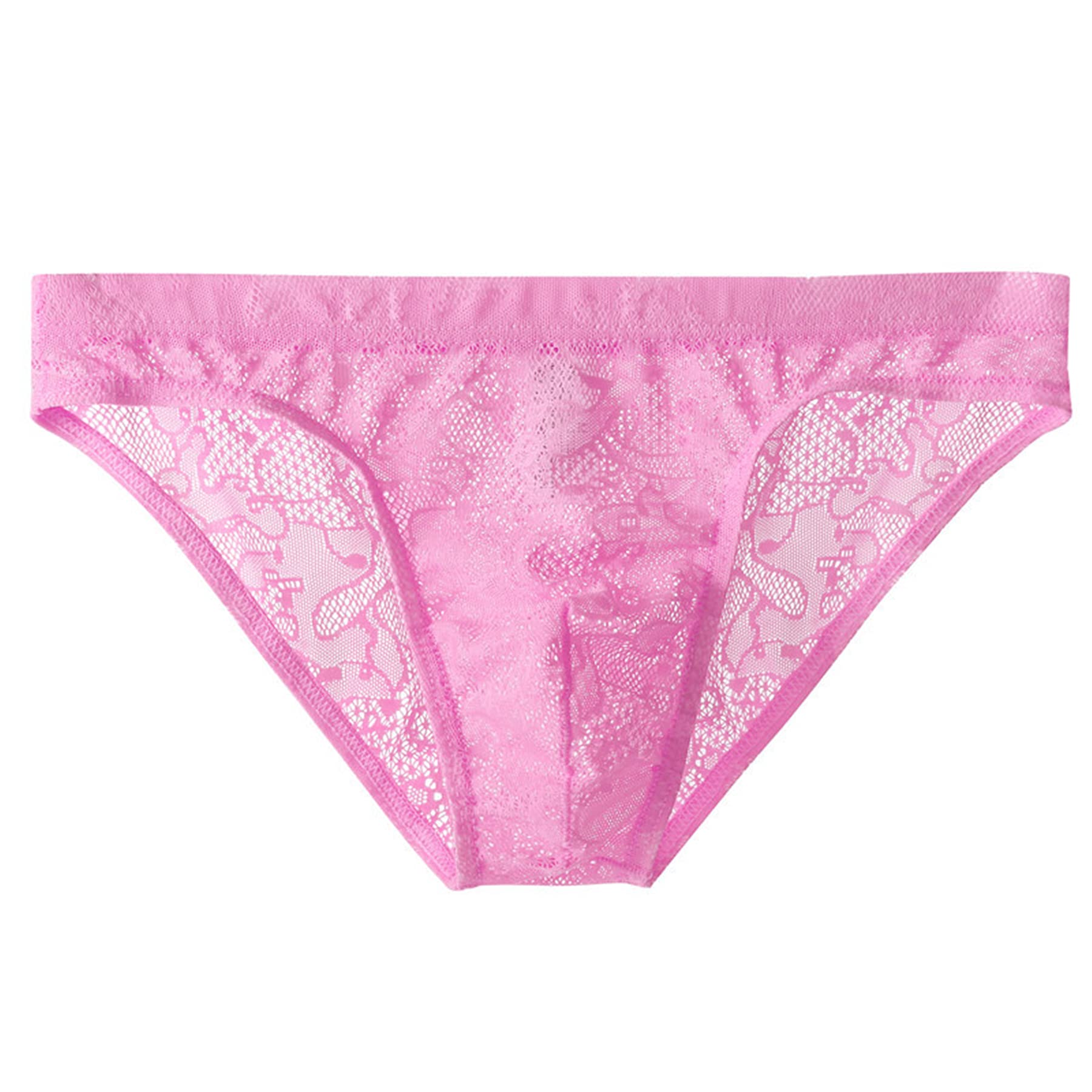 Yomie Men's Pink Lace Panties Sexy Soft Cutout Transparent Thongs Daily Comfortable Underwear