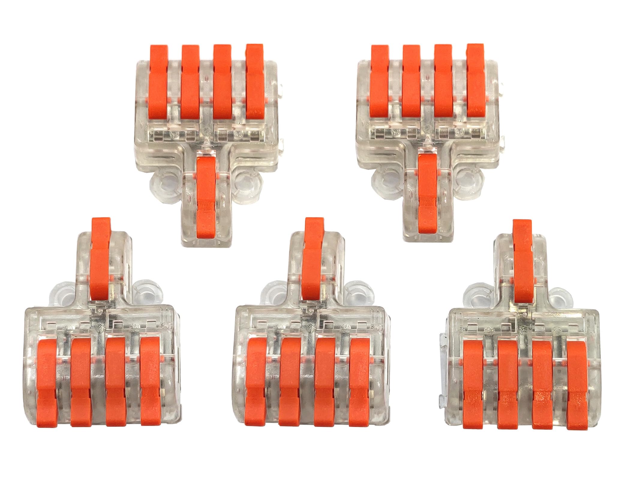 ZRUIDA Wire Connectors, 5Pack Compact Lever Wire Nuts Connectors Wire Terminals 1 in 4 out for Quick Connect 28-12 AWG (1 in 4 out)