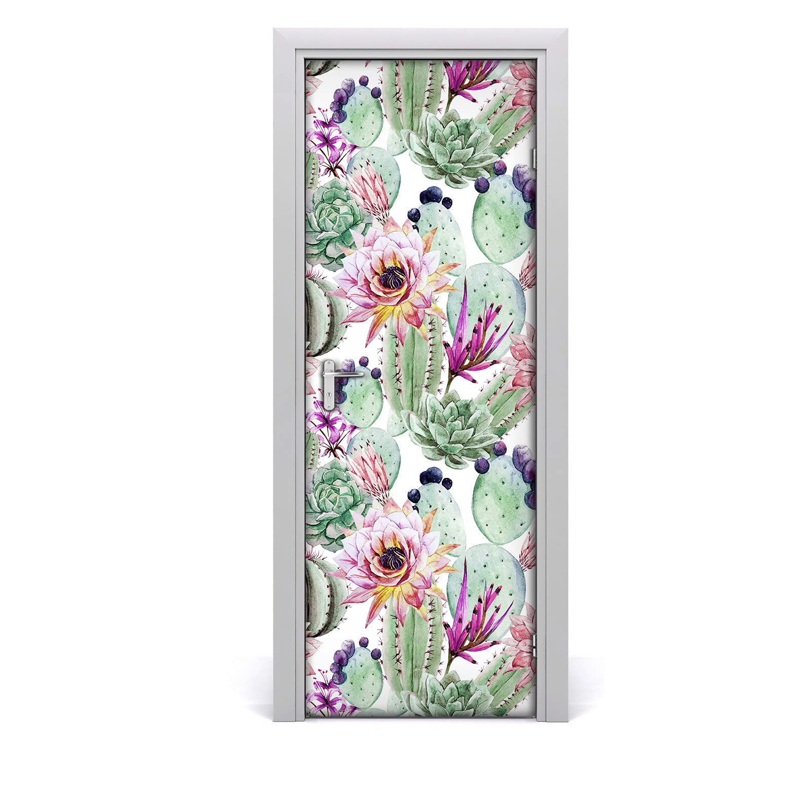 Papier peint sur la porte de cuisine ou salon au design floral et cactus 85x200cm
