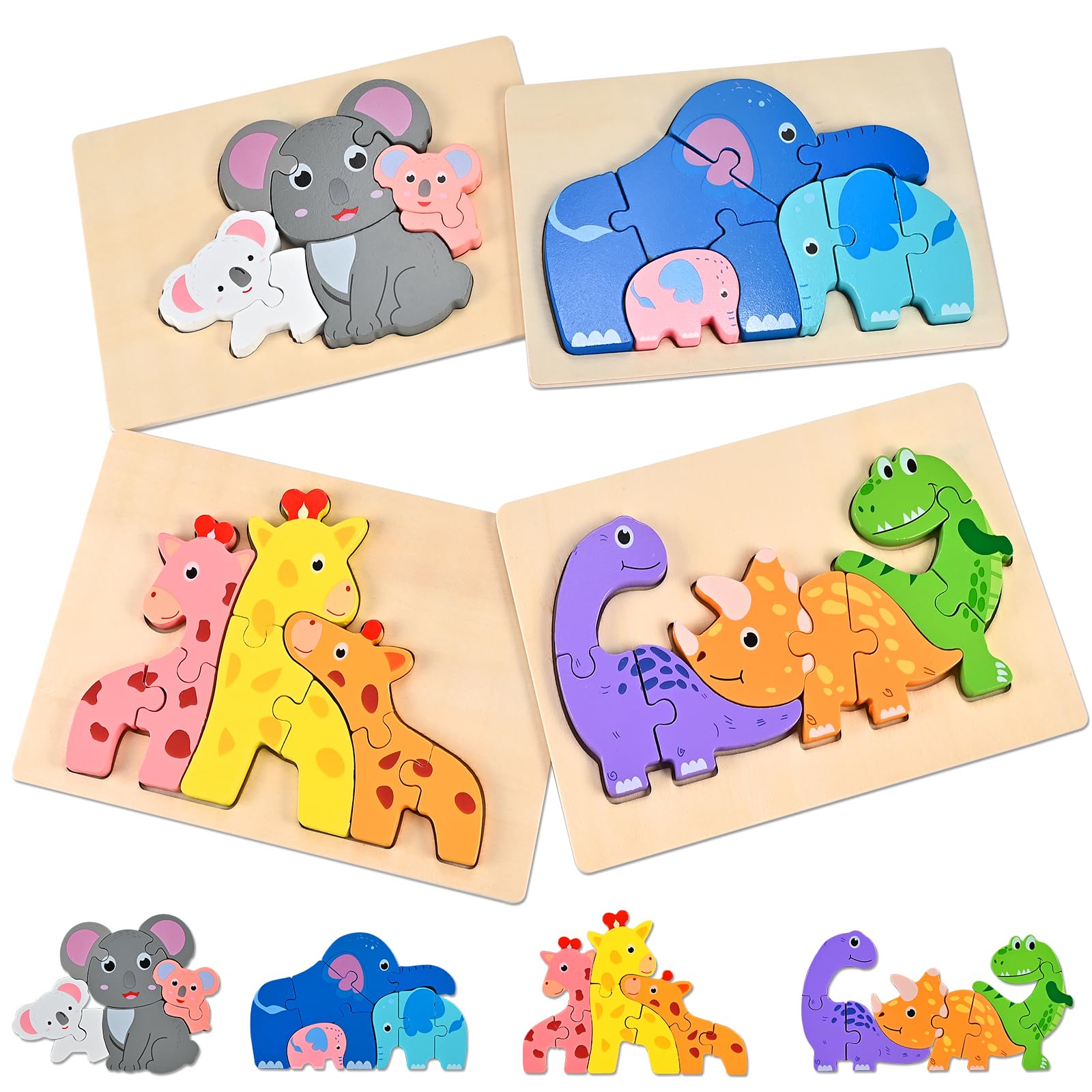 Holzpuzzle Für Kleinkinder – 4er-Set Mit Tieren, Montessori Spielzeug Ab 1 Jahr, Perfekt Als Geschenk