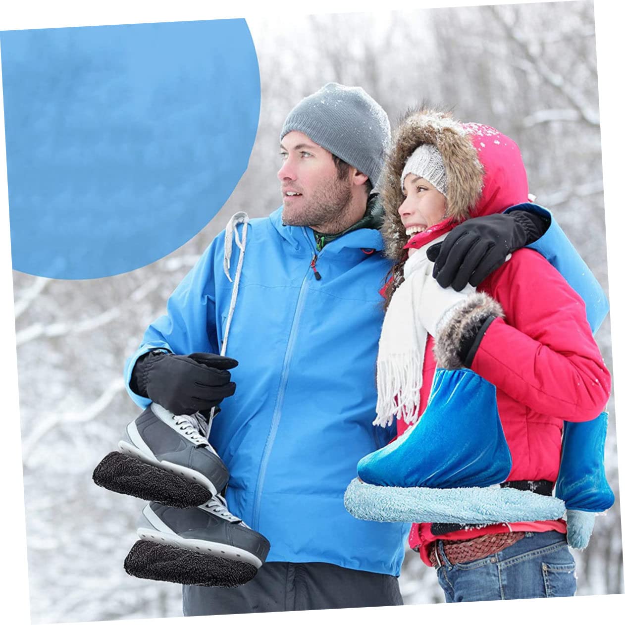 Mikinona 2 Paires Couvre-Lames Élastiques Durables pour Patins à Glace Garçon Fille Protection Antirouille pour Patinage Artistique et Hockey Lot de Noir et Bleu