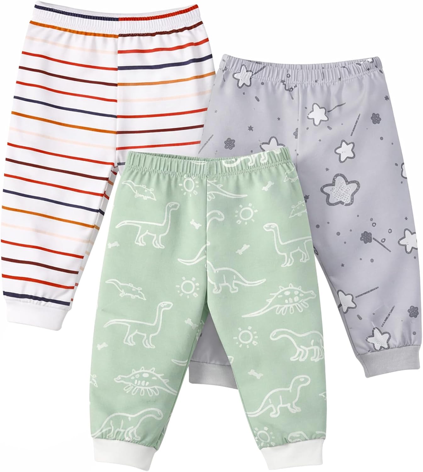 Baby Jogger Pants with Elastic Cuffs – Stay-On Lightweight Toddler Joggers, Soft & Stretchy Baby Pants, 3-Pack