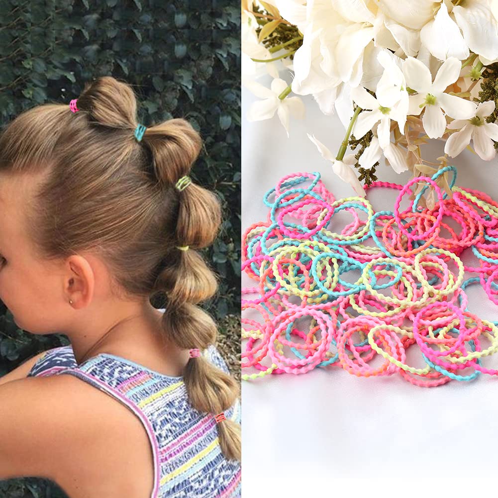 Corbatas para el pelo de bebé para niñas, soporte para coleta de caballo, bandas elásticas para el cabello, 3 cm para niños pequeños (100 piezas arco iris para niños)