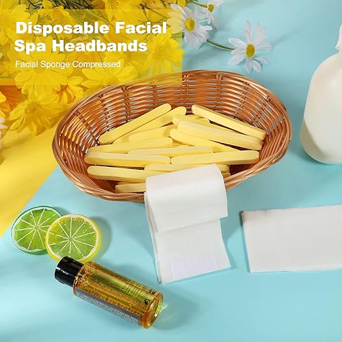 Miniatura 7 de 100 diademas faciales desechables, para maquillaje, diademas de spa faciales ajustables, diademas de spa faciales, diademas elásticas con esponja